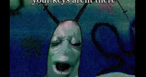 Cursed Plankton meme keychain